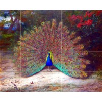 21.25 x 17 Art Peacock and Butterfly Ceramic Mural Backsplash Bath Tile #2109   231802022296